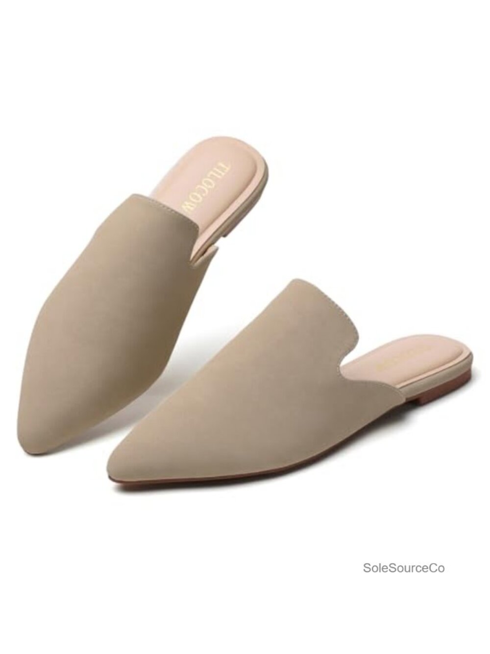 Pointed Toe Flat Mules Backless Slip On Loafers Faux Leather
